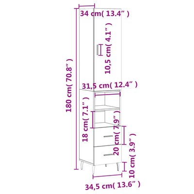 vidaXL Hoge kast 34,5x34x180 cm bewerkt hout sonoma eikenkleurig