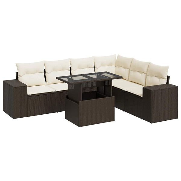 vidaXL 7-delige Loungeset met kussens poly rattan bruin