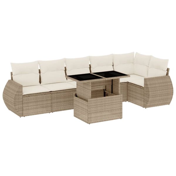 vidaXL 7-delige Loungeset met kussens poly rattan beige