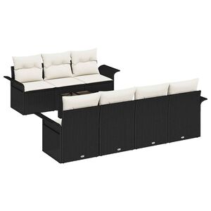 vidaXL Tuinbankenset met kussen 8 pcs Zwart en Cr&egrave;me poly rattan