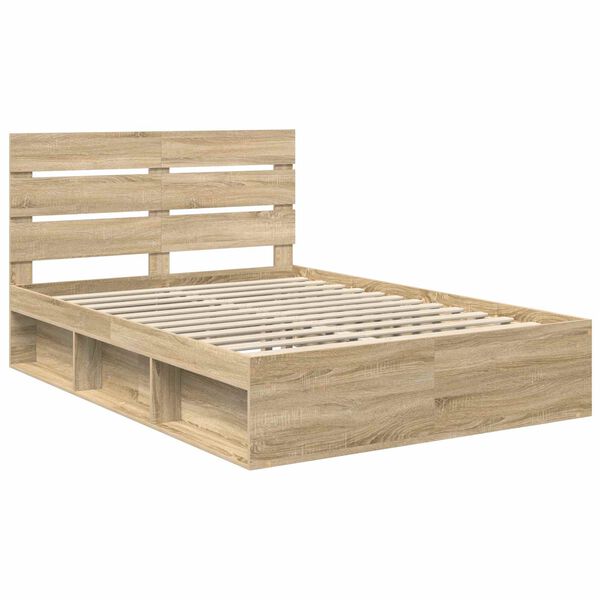 vidaXL Bedframe met hoofdeinde Sonoma 140 x 200 cm Massief grenenhout
