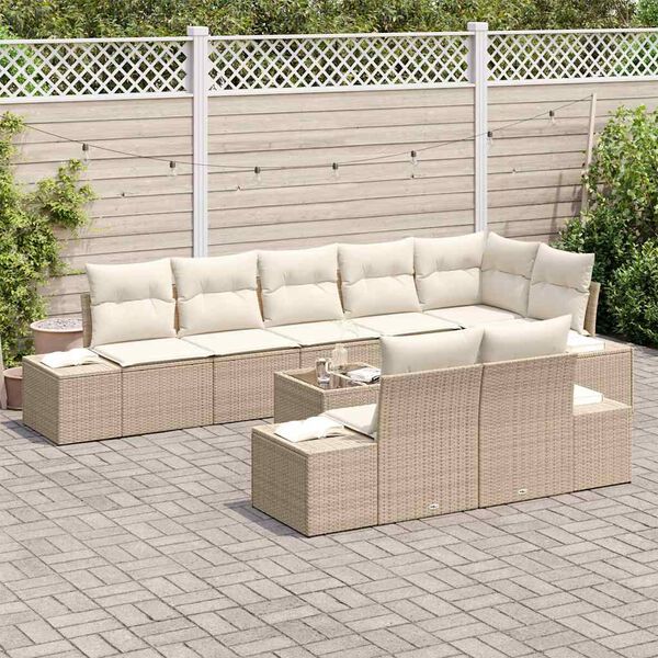 vidaXL Tuinbankenset met opslag Beige en Cr&egrave;me Poly riet