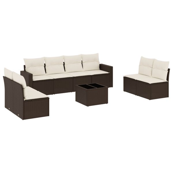 vidaXL 9-delige Loungeset met kussens poly rattan bruin