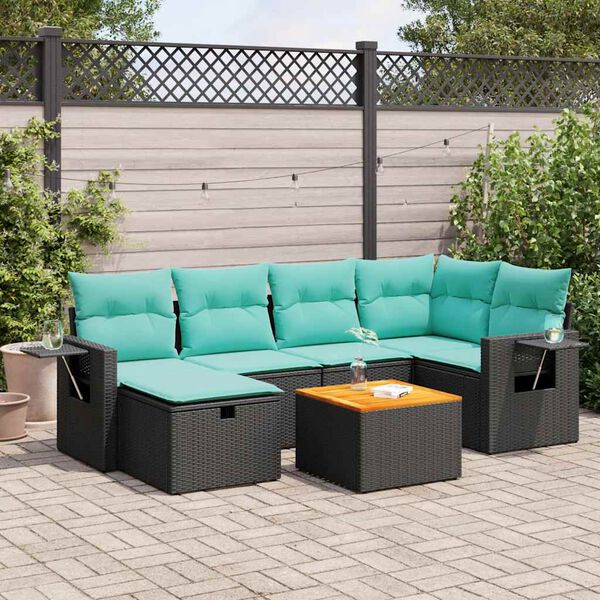 vidaXL 7-delige Loungeset met kussens poly rattan zwart