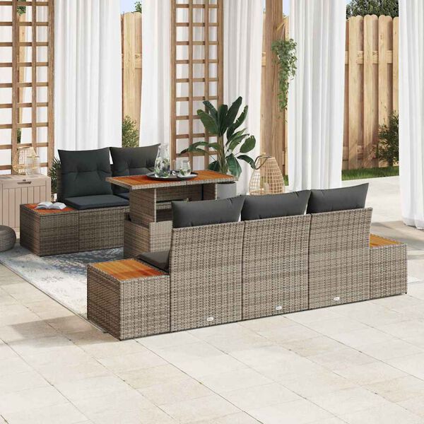 vidaXL Tuin Sofa Set met opslag 6 pcs Grijs Poly riet