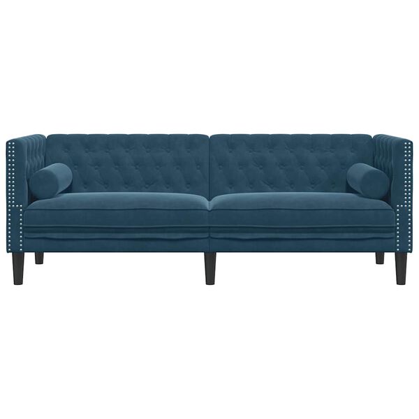 vidaXL Driezitsbank Chesterfield-stijl met bolsters fluweel blauw