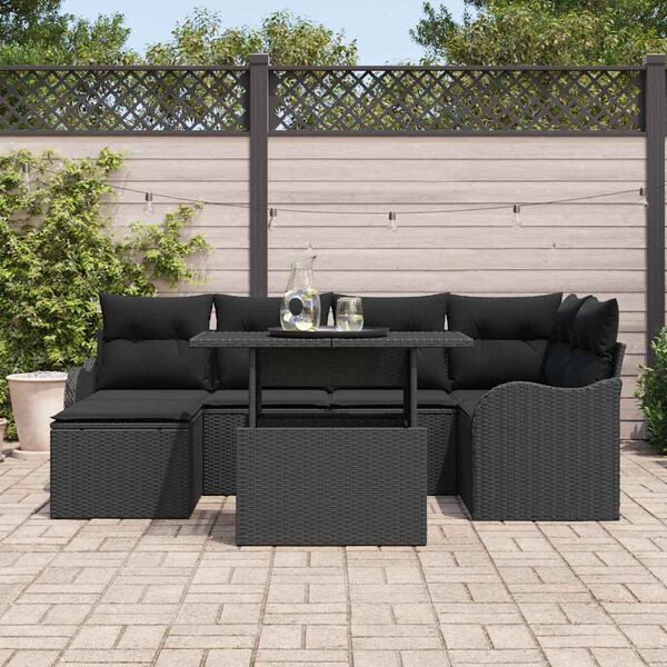 vidaXL Tuin Sofa Set met kussen met opslag 7 pcs Zwart Poly riet