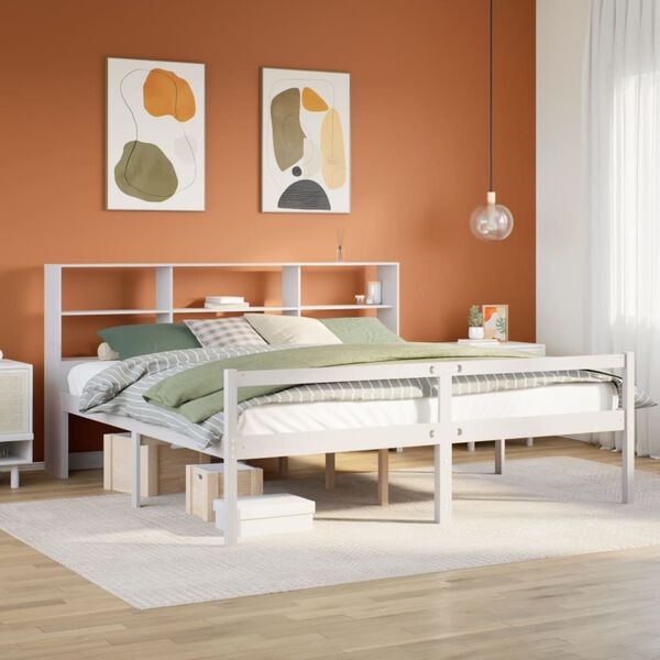 vidaXL Bed met boekenkast zonder matras grenenhout wit 180x200 cm
