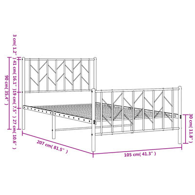 vidaXL Bedframe met hoofd- en voeteneinde metaal zwart 100x200 cm