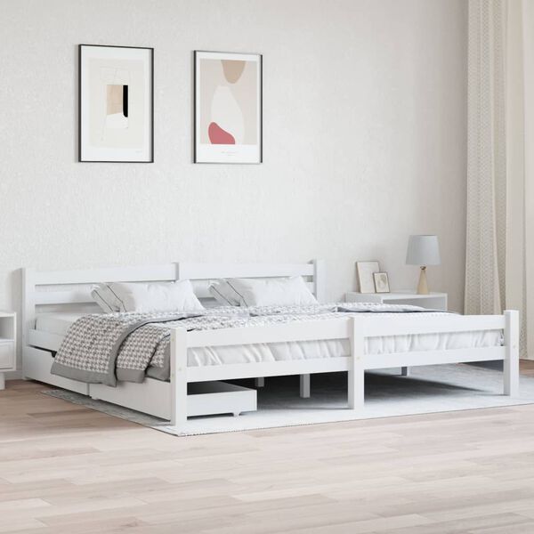 vidaXL Bedframe met 2 lades massief grenenhout wit 200x200 cm