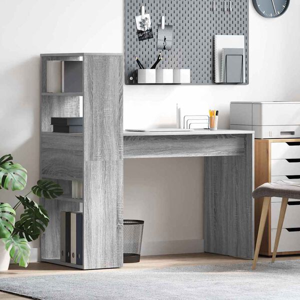 vidaXL Bureau met plank Grijs Sonoma 113 x 54 x 120 cm Bewerkt hout