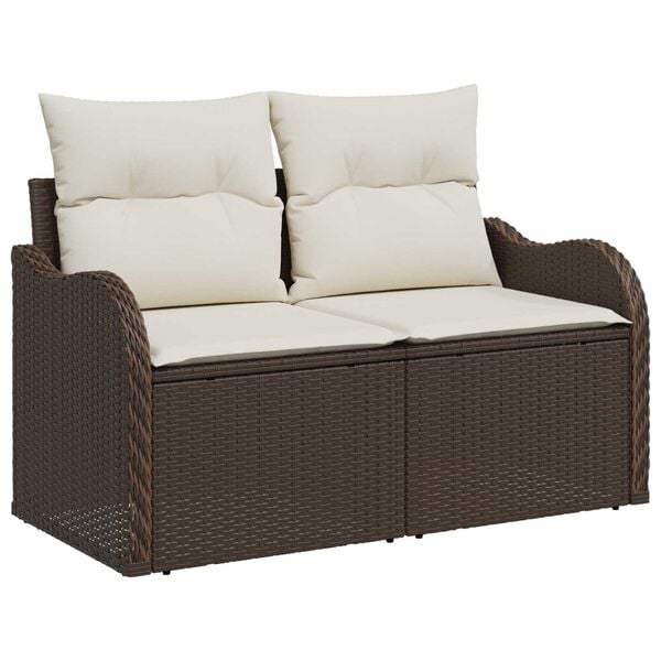 vidaXL Tuin Sofa Set met kussen 8 pcs Bruin en wit Poly riet