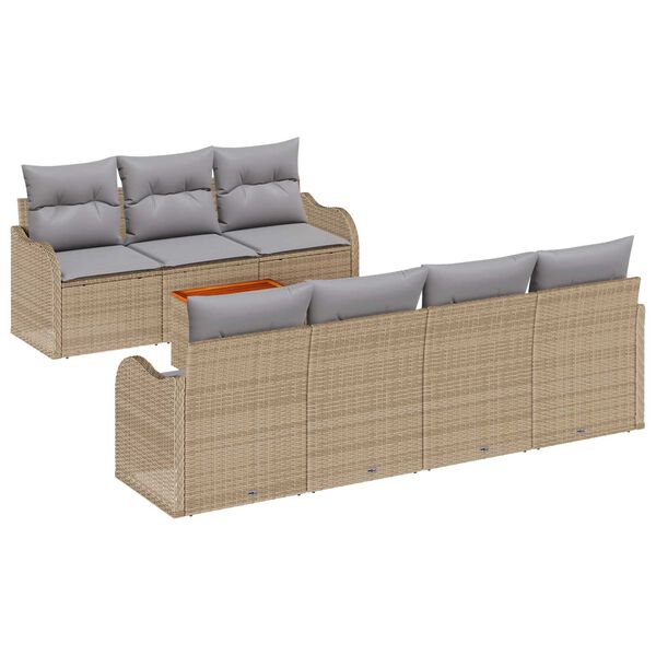 vidaXL Tuinbankenset met kussen 8 pcs Beige poly rattan