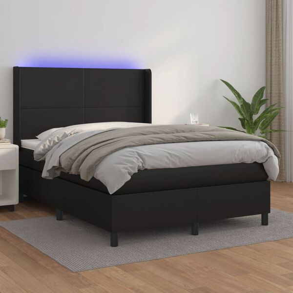 vidaXL Boxspring met matras en LED kunstleer zwart 140x190 cm