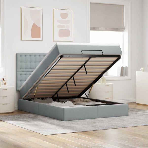 vidaXL Ottoman bed met matras en LED's 140x200cm stof lichtgrijs
