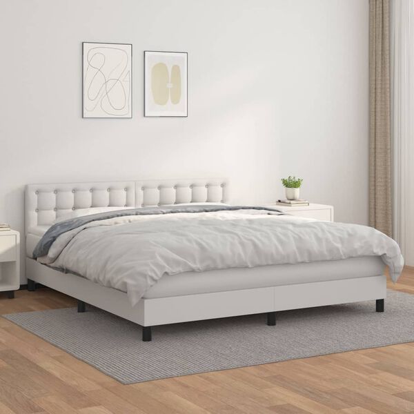 vidaXL Boxspring met matras kunstleer wit 180x200 cm