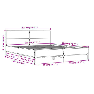 vidaXL Bedframe bewerkt hout metaal bruin eikenkleur 120x200 cm