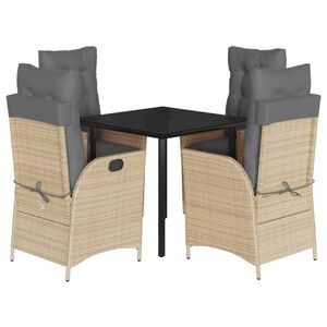 vidaXL 5-delige Tuinset met kussens poly rattan beige