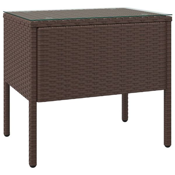 vidaXL Bijzettafel 53x37x48 cm poly rattan en gehard glas bruin