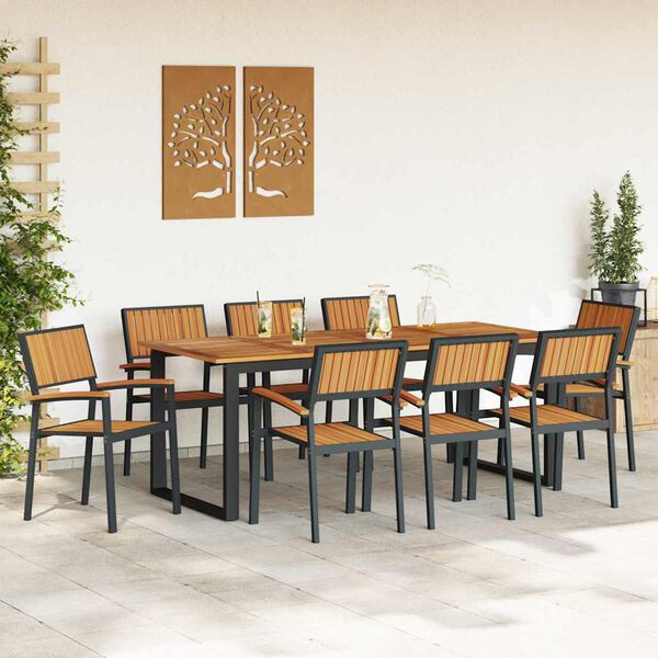 vidaXL Tuin eettafelset 9 pcs Zwart Massief Acaciahout