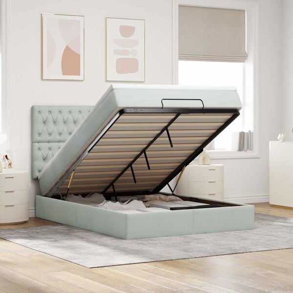 vidaXL Ottoman bed met matrassen en LED's 140x200cm fluweel lichtgrijs