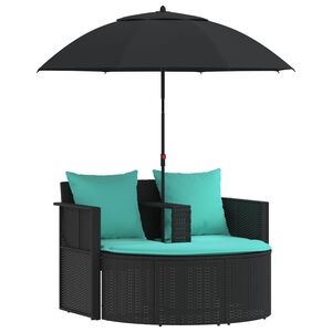 vidaXL Tuinbank met kussen 8 pcs Zwart en Turquoise poly rattan
