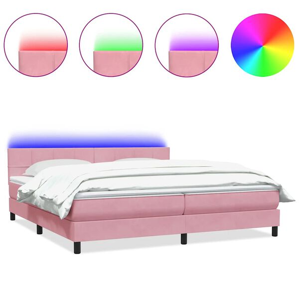 vidaXL Boxspring met matras en LED fluweel roze 180x220 cm