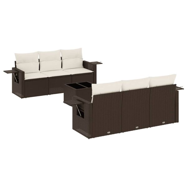 vidaXL 7-delige Loungeset met kussens poly rattan bruin