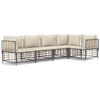 vidaXL 5-delige Loungeset met kussens poly rattan antracietkleurig