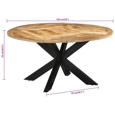 vidaXL Eettafel Ø150x76 cm massief ruw mangohout