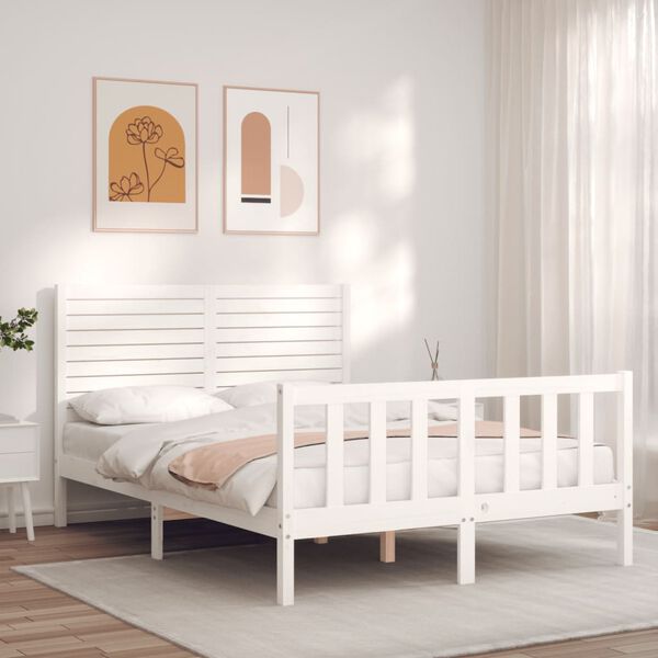 vidaXL Bedframe zonder matras massief grenenhout wit 140x190 cm