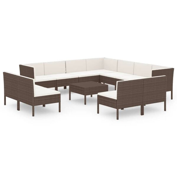 vidaXL 12-delige Loungeset met kussens poly rattan bruin