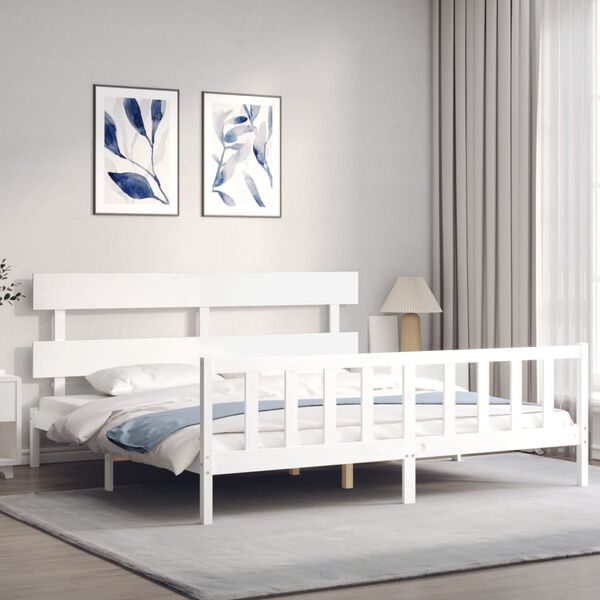vidaXL Bedframe met hoofdbord massief hout wit