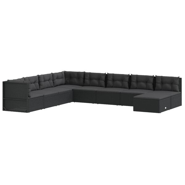 vidaXL 9-delige Loungeset met kussens poly rattan zwart