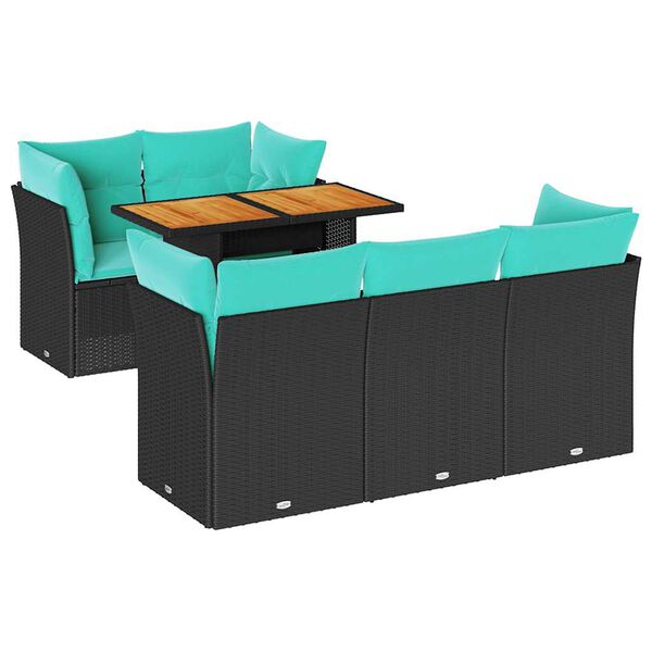 vidaXL 6-delige Loungeset met kussens poly rattan zwart