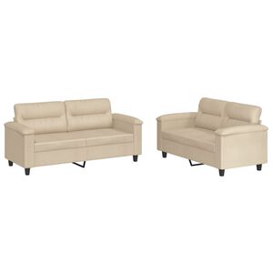 vidaXL 2-delige Loungeset met kussens microvezelstof cr&egrave;mekleurig