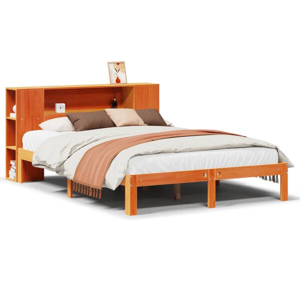 vidaXL Bed met boekenkast zonder matras grenenhout wasbruin 140x190 cm