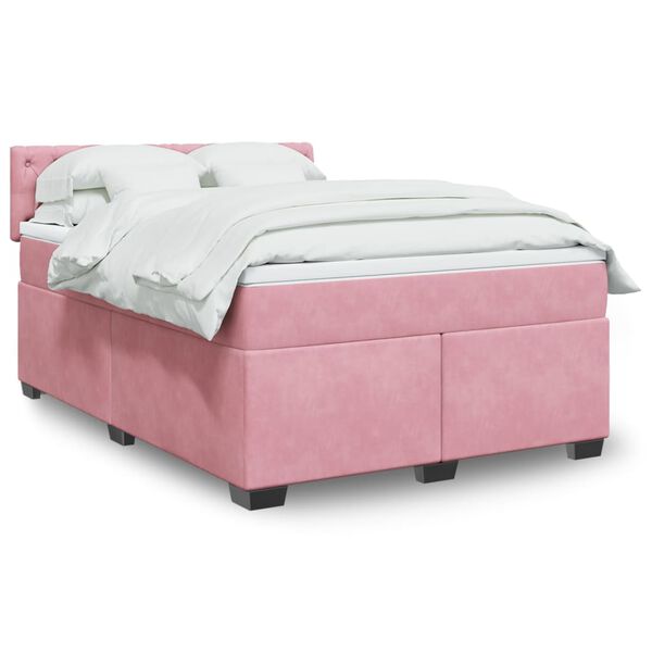 vidaXL Boxspring met matras fluweel roze 140x190 cm