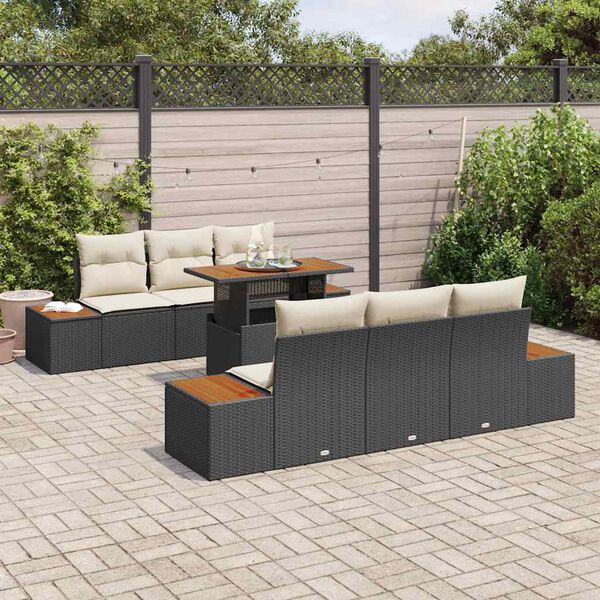 vidaXL Tuin Eetset met kussen met kussen 7 pcs Zwart en Beige