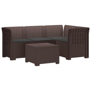 vidaXL 4-Persoons Tuinbank met Kussens Rieten Look PP Bruin