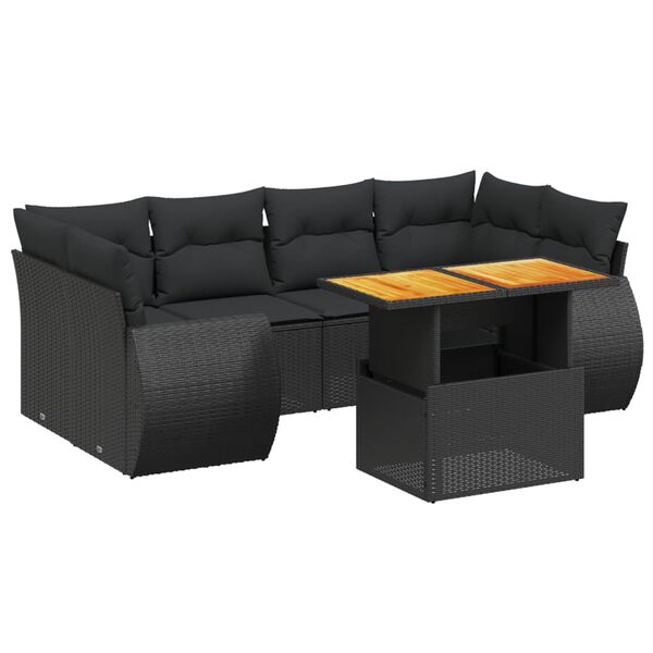 vidaXL 7-delige Loungeset met kussens poly rattan zwart