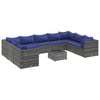 vidaXL 10-delige Loungeset met kussens poly rattan grijs