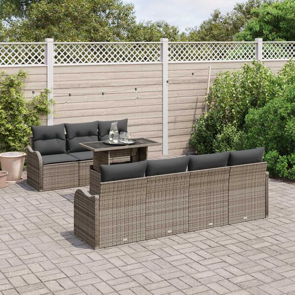 vidaXL Tuin Sofa Set met kussen met opslag 8 pcs Grijs Poly Rattan