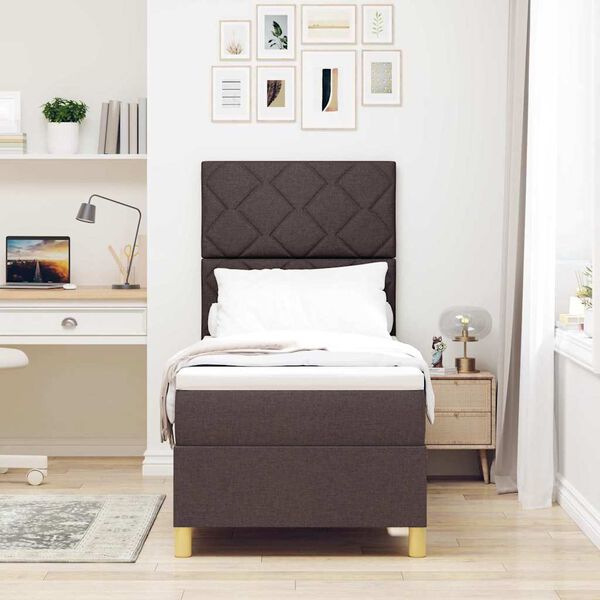 vidaXL LED Box Spring Bed met matras Donkerbruin 80 x 200 cm Stof