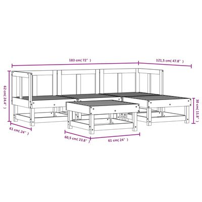 vidaXL 5-delige Loungeset massief grenenhout zwart