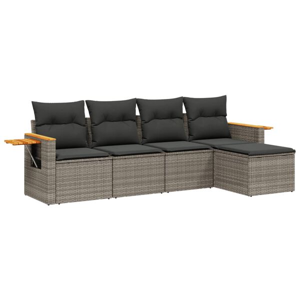 vidaXL 5-delige Loungeset met kussens poly rattan grijs