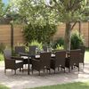 vidaXL Tuin eettafelset met kussen 9 pcs Bruin poly rattan