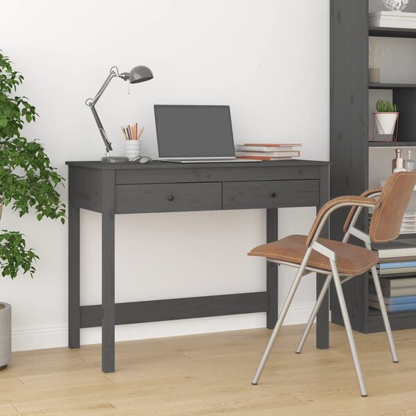 vidaXL Bureau met lades 100x50x78 cm massief grenenhout grijs