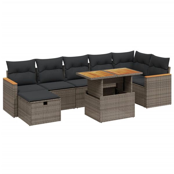 vidaXL 8-delige Loungeset met kussens poly rattan grijs
