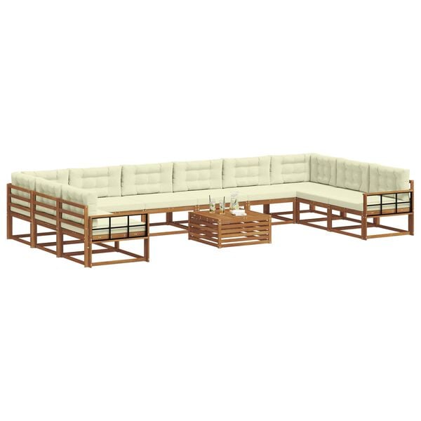 vidaXL Buiten bankenset met kussen 11 pcs Natuurlijk en Cr&egrave;me